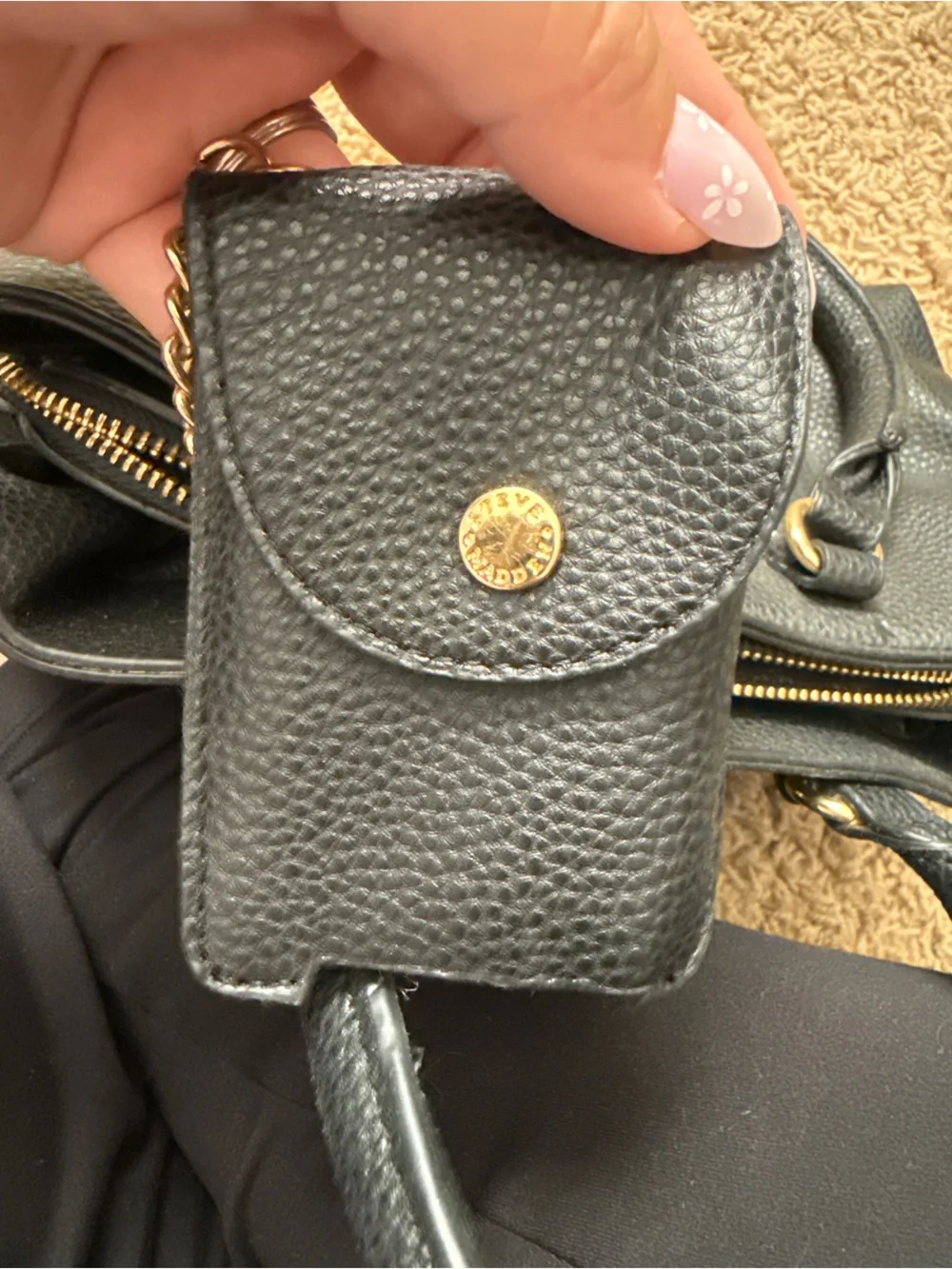 Steve Madden black Pebbled Satchel with Coin Pouch
